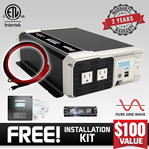 Energizer 2000 Watt 12V Pure Sine Inverter Dual Ac Outlets & Usb, Installation Kit Included, Automotive Power For Power Tools, Camping & Car Accessories - Etl Approved Under Ul Std 458 #TOP1