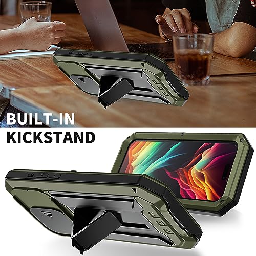 FunnyWin FW Compatible with iPhone 15 Pro Max Metal Case with Slide Camera Cover Built in Screen Protector Kickstand Full Body Hybrid Military Heavy Duty Armor Silicone Case for Man (Green) by FunnyWin - Image 6