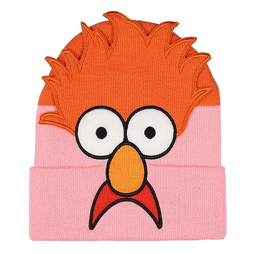 Disney The Muppets Beaker Beanie 3D Character Face Knit Beanie Hat Skull Cap Orange