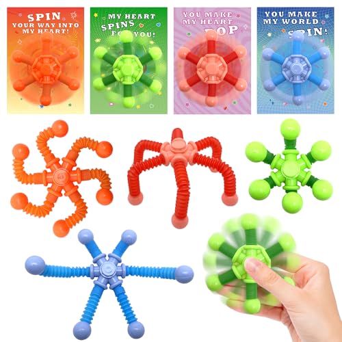 Gocozer 28 Pack Kids Valentine's Cards with Pop Tubes Finger Spinner, 56 Count Unisex Kids Party Favor for Valentine's Day by Gocozer - Used condition - US$18.74