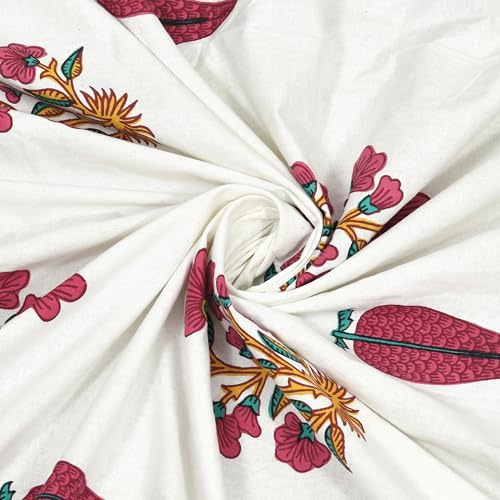 Image of BLOCKS OF INDIA Hand Block Printed 200 TC Cotton King Size Bedsheet | Pink Rose