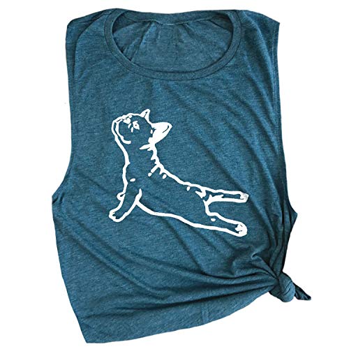 Spunky Pineapple DOGA Frenchie French Bull Dog Funny Yoga Workout Muscle Tee Deep Teal