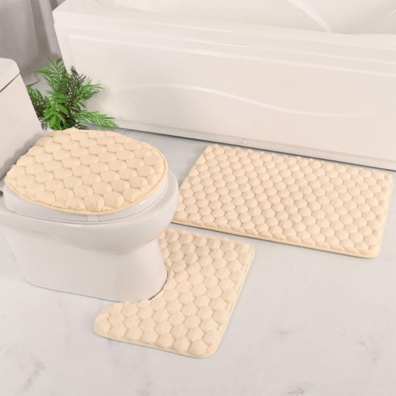 Xiao Hua tapis de bain 3 pièces en flanelle crème pour salle de bain