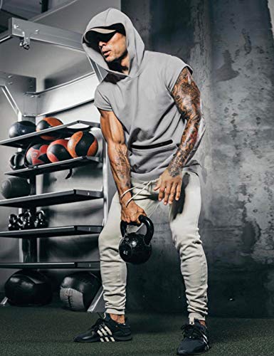 Poriff Mens Workout Tank Tops with Hood Sleeveless Gym t-Shirt Muscles Tees Athletic Pockets2