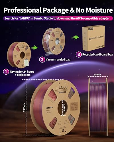 Image of LANDU Silk Tri-Color PLA Filament 1.75mm 1Kg,Triple Color Silk PLA Filament, Silk Rainbow PLA Filament,Neatly Wound 3D Printer Filament,3 in 1 Multi Color Filament + /-0.02mm, Silk Green Purple Copper