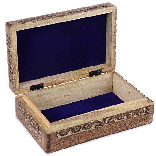 Ajuny Wooden Hand Carved Decorative Jewelry Box Tai Chi Carvings Vintage Keepsake Storage Organizer Travel Treasure Chest Trinket Holder Case Great Gifts 8x5 Inch - Image 3