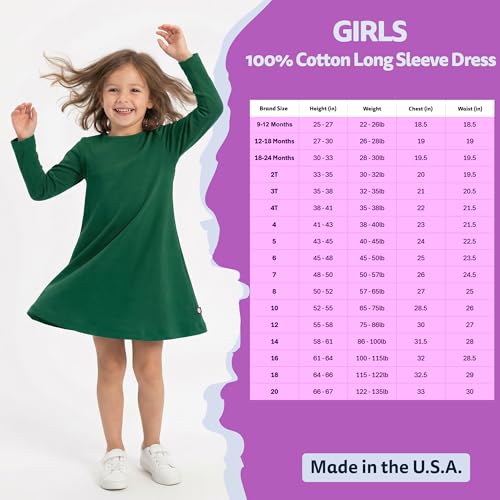 Image of City Threads Girls' 100% Cotton Long Sleeve Dress - Active Kids School, Playing, Parties - Made in USA
