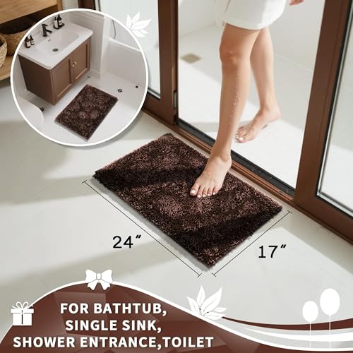 Image of Yimobra Chenille Bathroom Rugs Non Slip, Extra Thick Soft Absorbent Bath Rug, Machine Washable Quick Dry Bath Mat for Bathroom Floor, Tub and Shower, Home Decor Accessories, 24x17, Brown