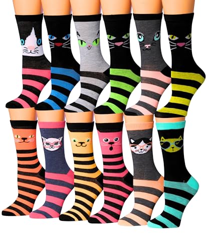 Image of Tipi Toe Women's Fun Patterned Dress Socks, 12-Pack Lightweight Colorful Crew Socks, Casual Novelty Assorted Designs