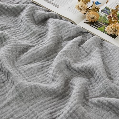 EMME Cotton Muslin Queen Blanket Bed Layering Bedspread Coverlet Breathable Gauze Soft Lightweight Blankets (Heather Grey, 90"x90")