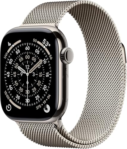 Image of Apple Watch Series 11 [GPS + Cellular, 42mm] Natural Titanium Case with Natural Milanese Loop, One Size (Renewed)