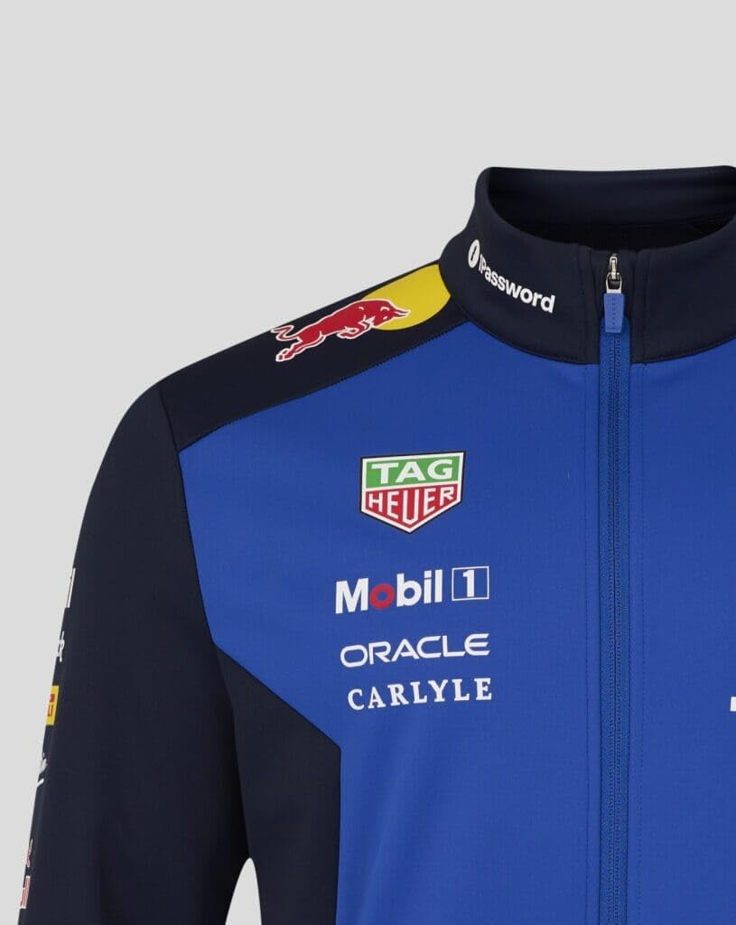 Red Bull Racing F1 Team, producto oficial de la Castore 2026, chaqueta softshell con cremallera completa, cielo nocturno y azul Racing