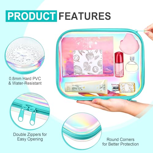 Image of Hoolerry 4 Pcs Hard Clear Zipper Case Makeup Bags Plastic Zipper Pouch Transparent Storage Box Containers for Cosmetics, Snacks, Building Blocks, Puzzles(Clear,9.8 x 7.9 x 2 in,Blue Laser)