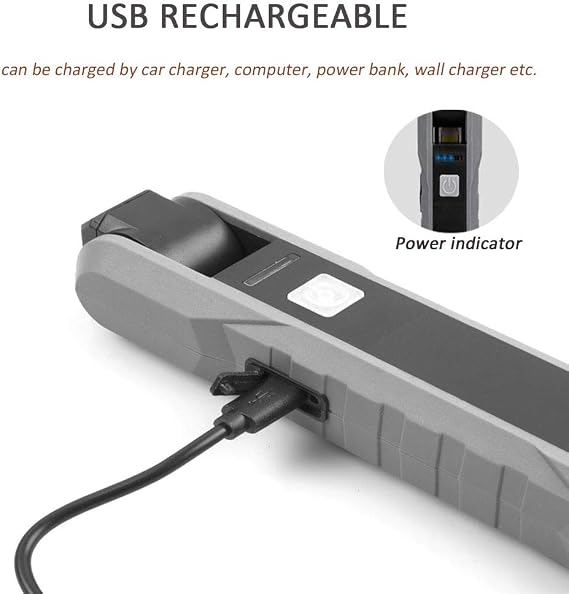 USB Work Light COB LED Inspection Light, Foldable Rechargeable Flashlight | Portable Handheld Work Lamp with Magnetic Base & Swivel Hook & 4 Modes for Garage Mechanic Auto Car Truck Repair