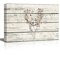 Amazon.com: wall26 - 開花的鹿頭骨- 西方花卉藝術品- 鄉村風