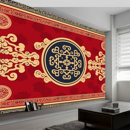 Tradición china y runas en un mural de pared moderno para un hogar armonioso 6
