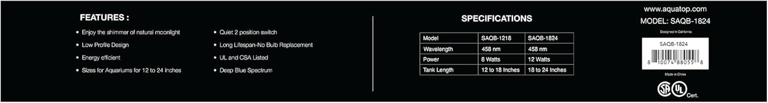 Aquatop SkyAqua Blue LED Aquarium Light - Actinic Spectrum, Fits 18-24-Inch Tanks, UL & CSA Listed, Natural Moonlight Illumination