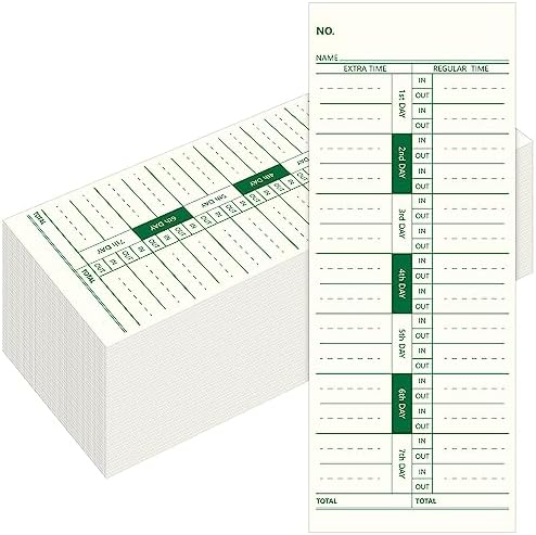 Chuangdi 1000 Pieces Time Cards 1 Side Time Clock Cards 3.5 x 9 Inches Green Print Time Sheets for Employees Weekly for Punch Time Clock, Employee Attendance, Payroll Recorder, Business