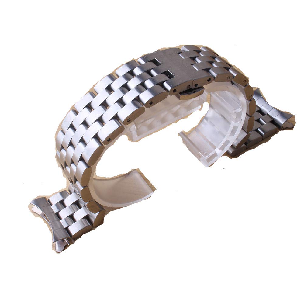 Stainless Steel Watchband Curved End Silver Bracelet 16mm 18mm 20mm 22mm 24mm Solid Band for Brand Watches Men Women (24mm, Silver)