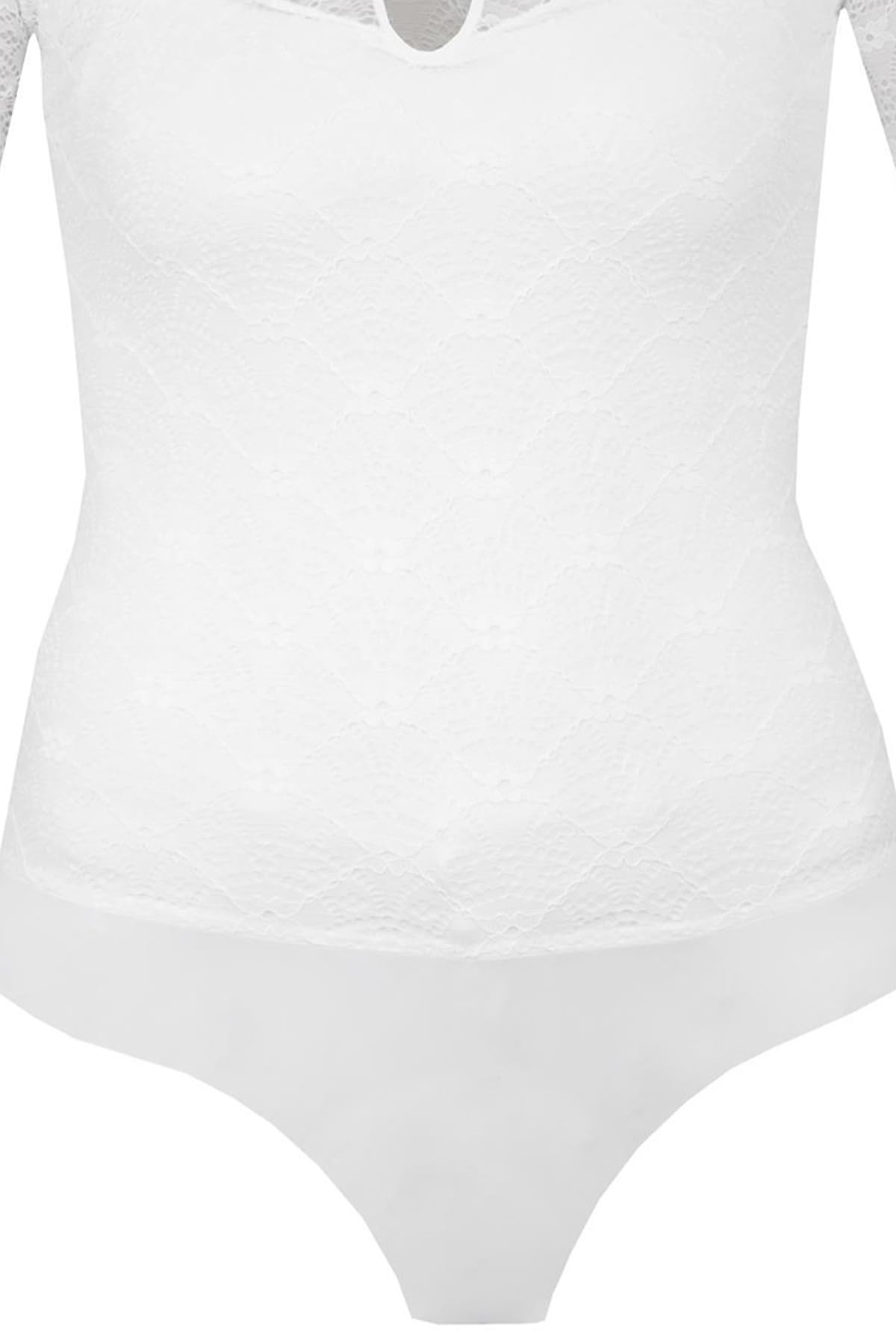 MarJo Damen Dirndlbody Hallerndorf Halbarm in Offwhite – Eleganter Body mit Stehkragen, tropfenförmigem Ausschnitt & perlenartiger Knopfschließe – Ideal für Trachten, Oktoberfest & festliche Anlässe