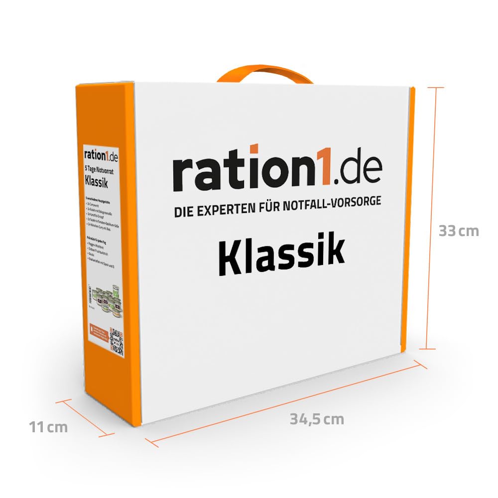 ration1 Notration Fertigessen Set, Notfallnahrung 10 Jahre haltbar | Nudeln, Currywurst, Kartoffeln, Hähnchen Curry, Brot mit Gouda und Erdbeer Aufstrich für Outdoor, Camping, Trekking, Survival