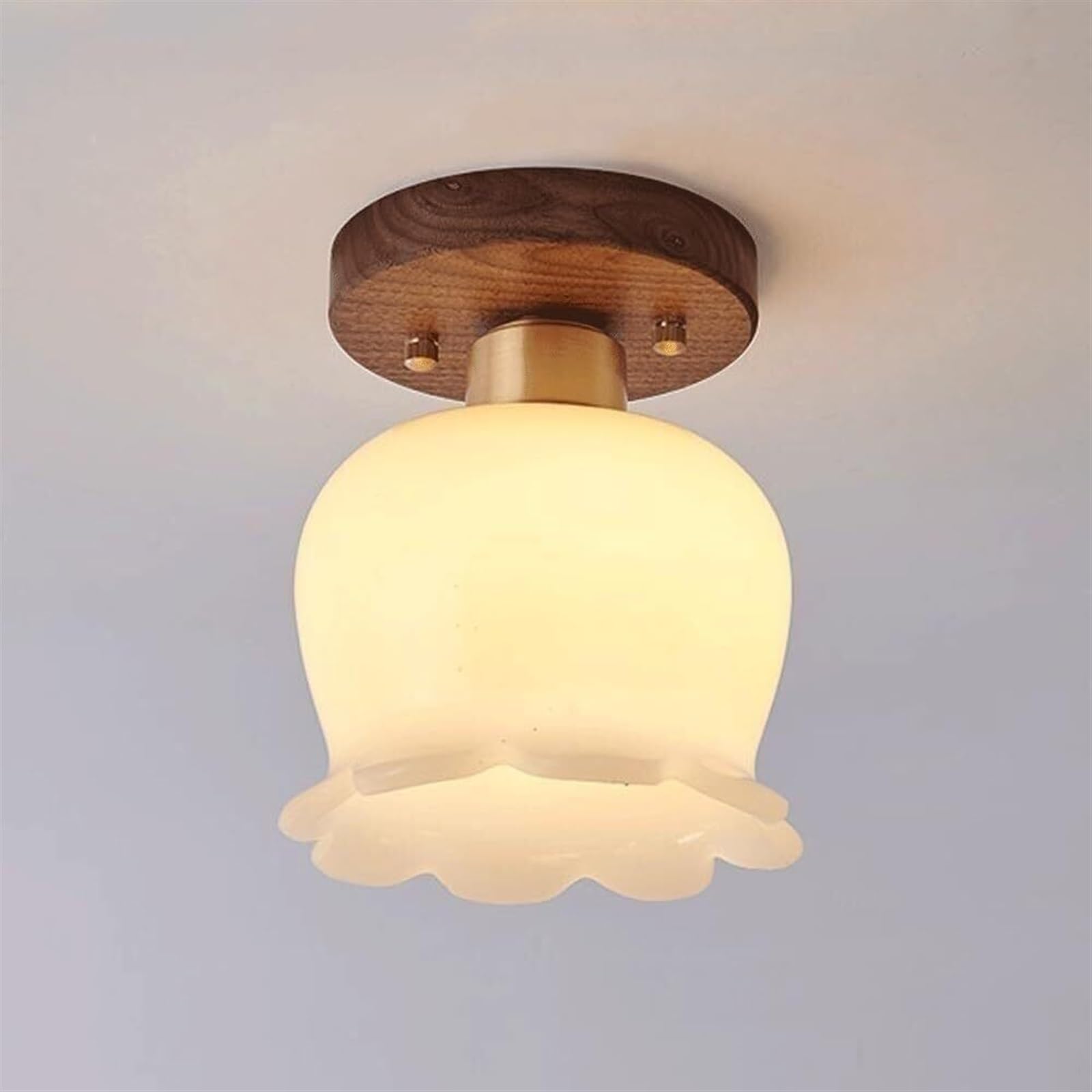 Nowoczesna półwpuszczana lampa sufitowa z orzecha włoskiego do przedpokoju - nordycka kreatywność z mlecznobiałym szkłem, retro lampa wisząca na wyspę kuchenną, sypialnię, korytarz i schody