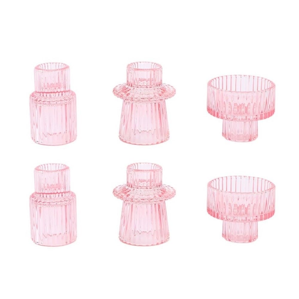Candle Holder Set of 6 Elegant Clear Crystal & Stained Glass Candle Holder for Aroma Candles(Pink)