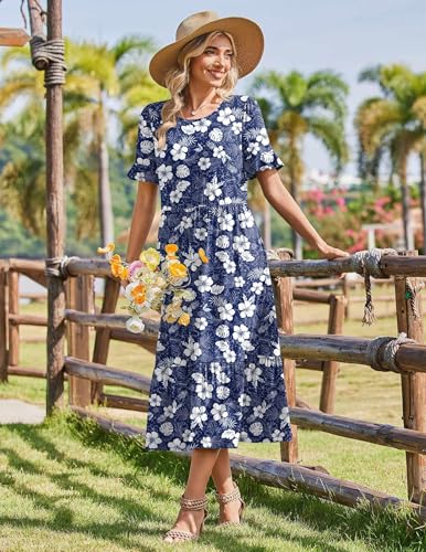 Image of Zeagoo Womens Summer Dresses 2026 Casual Midi Dress Flowy Sundress Ruffle Short Sleeve Tiered Dresses A Line Boho Dress