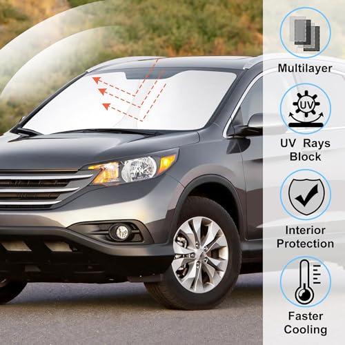 Image of Windshield Sun Shade Custom Fit for 2012 2013 2014 2015 2016 Honda CR-V CRV Accessories Foldable Sunshade Sun Blocker Protect Car from Sun Rays & Heat Damage Keep Car Cooler