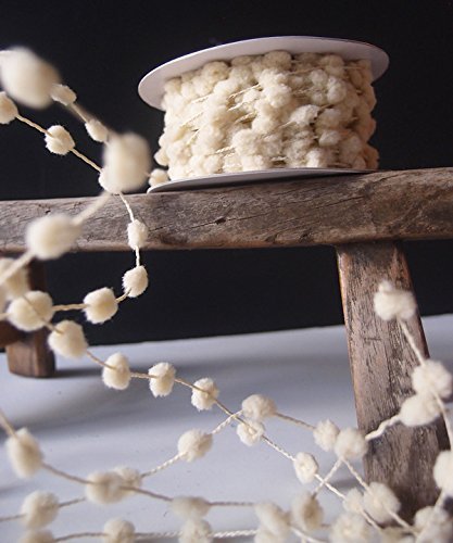Ak Trading Co. 25 Yards Mini Wired Fuzzy Pom Pom Trim Ribbon Lace - Ivory #TOP21