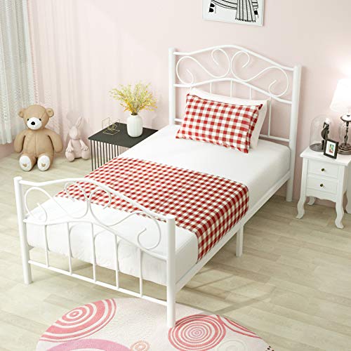 mecor Twin Curved Metal Bed Frame/Mattress Foundation/Platform Bed for Kids Girls Boys
