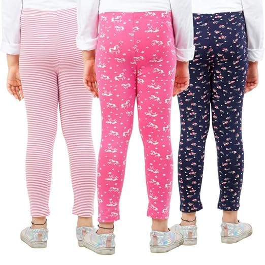 Image of Real Basics Girls Cotton Printed Non-Transparent Regular Fit Ankle Length Leggings (3 Leggings Set)