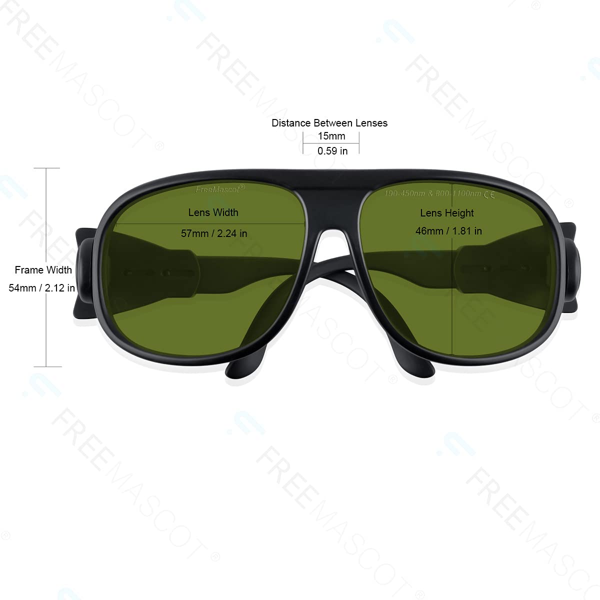 FREEMASCOT Professionelle Laserschutzbrille OD 8+, 190 nm-450 nm/800 nm-1100 nm, Wellenlänge, für typische 405 nm, 445 nm, 808 nm, 980 nm, 1064 nm, 1080 nm Laserlicht