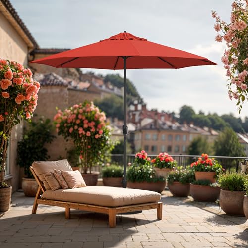 Image of California Umbrella 8-Year Protection 9 Ft Outdoor Patio Umbrella, Solstice Fade-Resistant Fabric, Auto-Tilt, Heavy Duty Aluminum Frame, 8 Reinforced Ribs for Pool or Deck, Bronze Pole