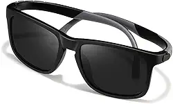 Óculos de sol esportivos polarizados para homens, hastes flexíveis, flexíveis, ciclismo, condução, pesca, óculos de sol, Preto fosco/cinza, M