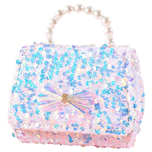 Image of Todder Sequin Handbag Purse Girls Glitter Bow Wallet Crossbldy Bag | Small Sparkly Bag with Pearl Handle, Removable Crossbody Strap, Gift for Daughter Granddaughter Niece Little Girls