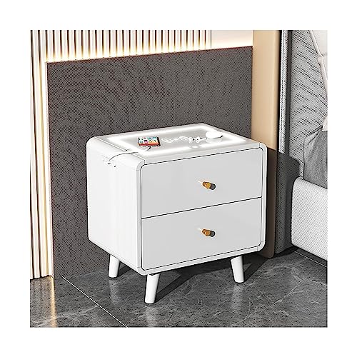 UioQrintan Elegante mesita de Noche Inteligente con Carga inalámbrica, Luces LED y 2 cajones de Madera.