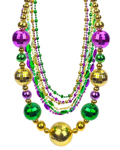 Hiwtonk 7PCS Mardi Gras Jumbo Bead Necklace Round Yellow Green Purple Beads Necklace Bundle Set for Party Favors Mardi Gras Festival Mardi Gras Parades