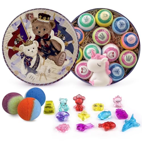 Bath Bombs for Kids 12pcs Bath Bombs with Surprise Crystal Toys Inside Handmade Natural and Organic Bubble Bath Birthday Christmas Easter Gift for Girls and Boys