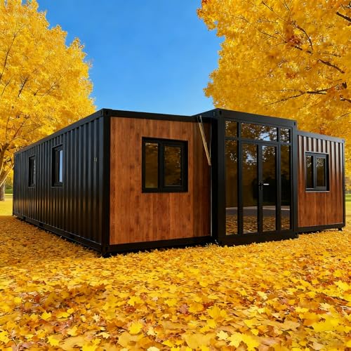20ft Prefab Tiny Home – Foldable Container House with 2-3 Bedrooms Full Kitchen & Bathroom, Portable Modular Steel Frame Cabin, Quick-Build Customizable Prefabricated House, Expandable Home for Sale
