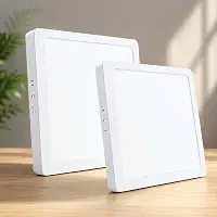 Kit 2 Painel Plafon LED Sobrepor Quadrado 18W 6500K Luz Branca Fria Bivolt 110V 220V Slim Premium 20x20cm Estrutura Resistente Econômico Alto Brilho Para Sala Cozinha Escritório