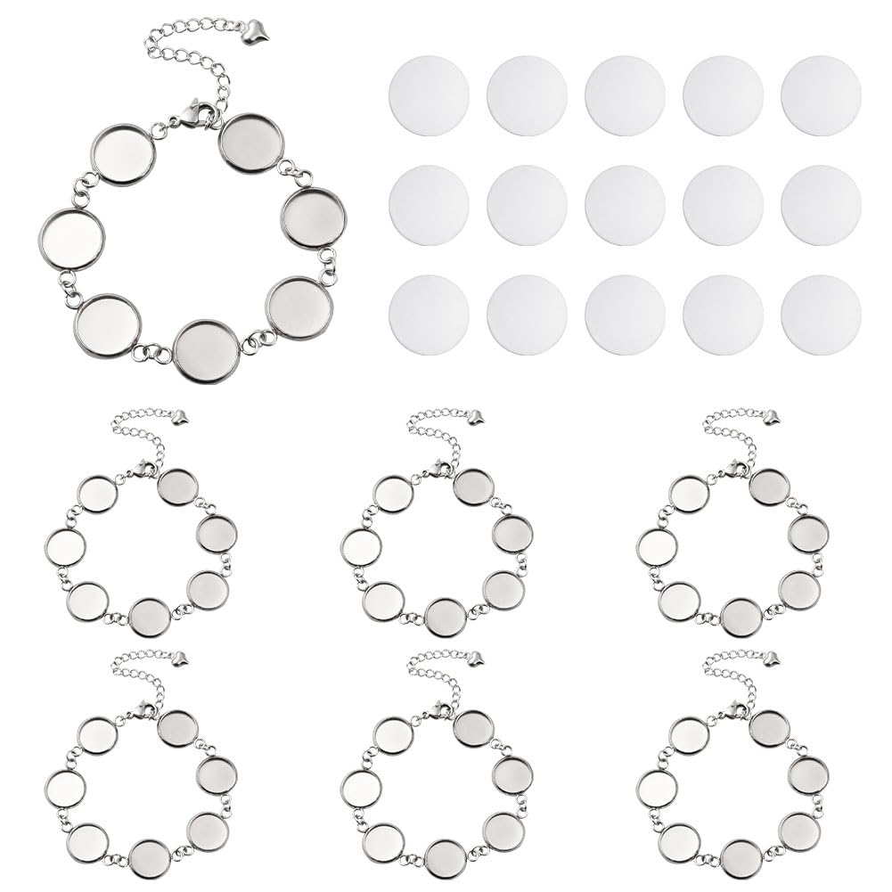 DICOSMETIC 8Pcs 12mm Round Cabochon Bracelet Stainless Steel Bezel Bracelet Chains Adjustable Bracelet Chain with 50Pcs Glass Cabochons for DIY Bracelets Making, 6.7" Long โ image 1