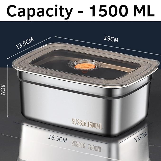 Image of SOLIGT Marve 1500 ML Fridge Storage Box 316 Stainless Steel Food Storage Containers | Food Grade, Leakproof Kitchen Organizer | Freshness Locking, Microwavable & Freezer Safe, Silver With Lid (3 Pcs)