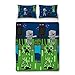 Minecraft Creeper Housse de Couette Double réversible sous Licence Officielle Motif Creeper des Deux côtés avec taie d'oreiller Assortie (Couette Double)