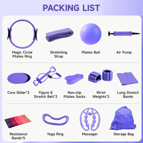 21Pcs Pilates Kit, Purple Pilates Equipment for Home Workouts Pilates Set by Tech Hyren - Used condition - Image 2
