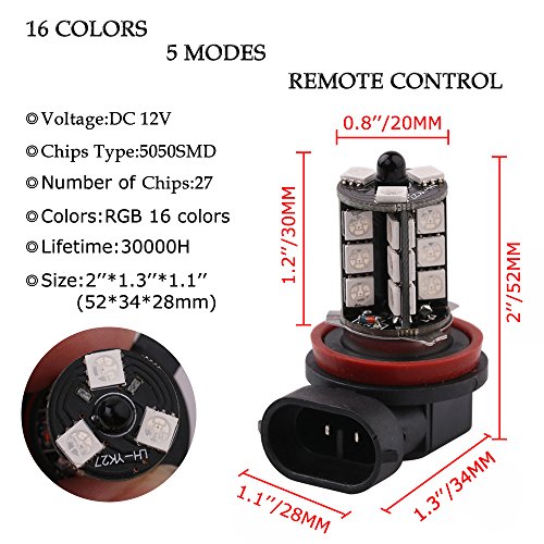 1797 H11 H8 H16(JP) H9 LED RGB Fog Lights Bulb Amber Yellow White Multicolor 16 Color Changing Switch Kit Strobe Lamp Bulbs for Car Trucks Remote Control 12V 5050SMD Replacement Pack of 2 by 1797 - Image 3
