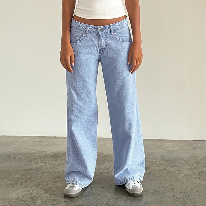 Women's Low Waisted Baggy Jeans Wide Straight Leg Casual Loose Denim Pants Y2K Trendy. - Image 3