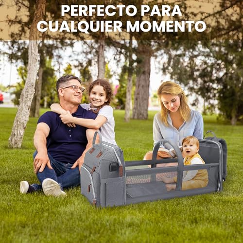 Treboler Mochila Bebe Pañalera con Cambiador Portátil y Cuna Plegable - Mochila Carro Bebé Impermeable Gran Capacidad - imagen 6