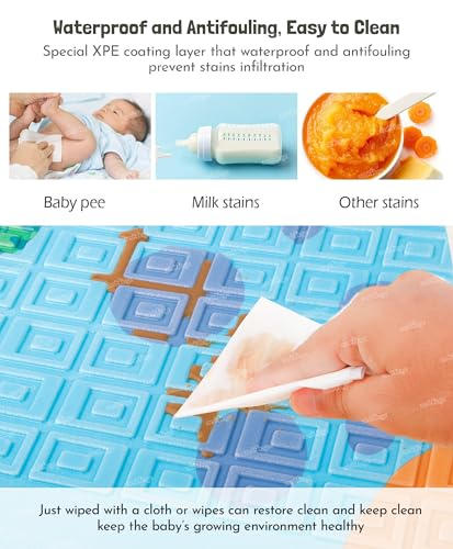 Image of Zest 4 Toyz Play Mat For Baby Double Sided Waterproof & Extra Large Anti-Slip Folding Mats Infant Gym Water Resistant Play & Crawl Carpet For Babies Boys And Girls (Blue),1 Count