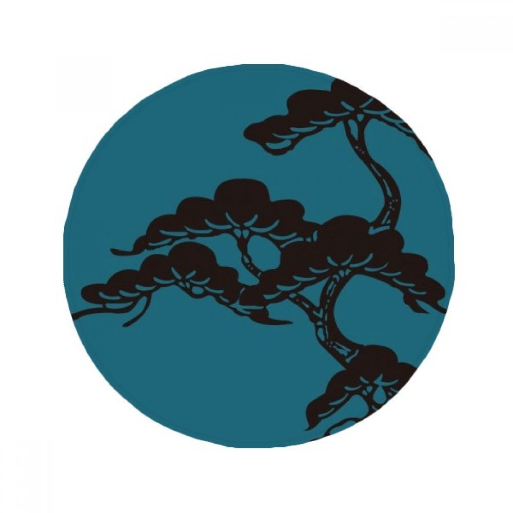 Tapis antidérapant rond japonais bleu 80cm pour cuisine